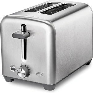 BELLA Stainless Steel 2 Slice Toaster with Extra Wide Slots and Removable Crumb Tray, 6 Browning Options, Auto Shut Off and Reheat Function, Toast Bread, Bagel and Waffle