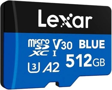 Lexar Blue Micro SD Card 512GB, up to 160MB/s Read, microSDXC UHS-I Card, Class 10, U3, V30, A2, Full-HD & 4K Video, High-Speed Memory Card for Smartphones/Tablets/Action Cameras