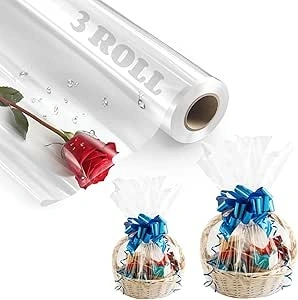 LDHHYH 3 Pack Clear Cellophane Wrap Roll, 40CM x 30M Clear Wrapping Paper for Hamper Birthday Present and Wedding Party Bouquet Packaging