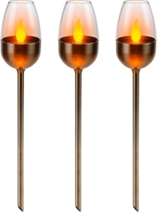 Status Lilydale Outdoor Garden Solar Light / 3 Pack of 6.3 Centimeter LED Open Flame Effect/Stainless Steel/Waterproof Garden Ornament Solar Light/Rechargeable Battery Included (LILYDALESS3PK6)