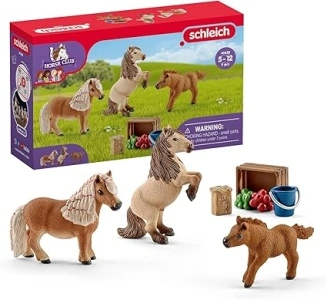 Schleich HORSE CLUB - 8 PC Miniature Shetland Pony Family Playset with 3 Horses and Accessories - Collectable Farm Animal Figurines - Realistic Mini Horse Toys for Girls and Boys - Kids Ages 5+