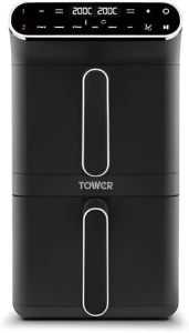 Tower T17190 Vortx XL Dual Stack Air Fryer with Digital Control Panel, Space Saving Design, 6 Preset Cooking Modes, Match Cook & Smart Finish Functions, Dual Baskets, 2460W, 11L, Black