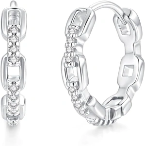 Bewenda 925 Sterling Silver Hoop Earrings, Silver Hoops Earrings for Women, Geometric Huggie Hoops with Cubic Zirconia, Hypoallergenic Lightweight Dainty Huggie Hoop Earring for Multiple Piercing