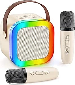 Gontence Karaoke Machine 2 Microphones - Off-white Karaoke Microphones for Girls Birthday Presents - Girls Toys Age 3-12 - Kids Microphone Toys for 3-15 Year Old Girls for Kids