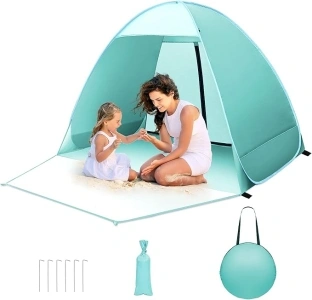 Pop Up Beach Tent, Beach Tent UV 50+ Protection Automatic Beach Tent Shelter Portable Sun Shade Tent with Front Extended Floor Zipper Back Door for Beach, Garden