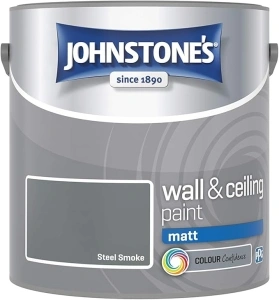 Johnstone's - Wall & Ceiling Paint - Steel Smoke - Matt Finish - Emulsion Paint - Fantastic Coverage - Easy to Apply - Dry in 1-2 Hours - 12m2 Coverage per Litre - 2.5L