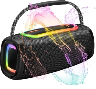 Portable Bluetooth Speaker with 24W Stereo Sound, BassUp, BT5.3, 24-Hour Playtime, IP6 Waterproof Wireless Pairing Speaker with Built-In Mic, RGB Multi-Color Rhythm Lights for Outdoor/Party/Gifts