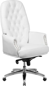 Flash Furniture High Back Traditional Tufted White Leather Multifunction Executive Swivel Chair with Arms, 86.36 x 71.12 x 39.37 cm