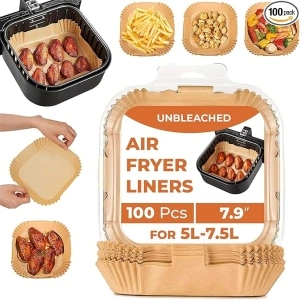 Roe Tenpo Air Fryer Liners, 100Pcs Disposable Baking Parchment Paper, Non-Stick & Greaseproof, Air Fryer Accessories for Ninja AF180UK AG301UK, COSORI, Tefal Easy Fry, Russell Hobbs Air Fryer