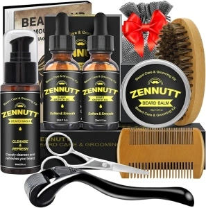 Beard Kit,Beard Growth Care Grooming Kit w/Beard Wash/Shampoo,2 Pack Beard Growth Oil,Beard Balm,Beard Brush,Beard Comb,Scissors,Best Beard Mens Gifts for Men Dad Him Christmas