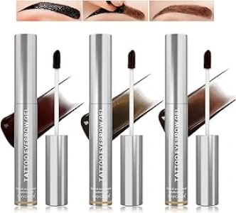 3Pcs Tattoo Peel Off Eyebrow Gel Tint, Semi Permanent Tattoo Brow Peel Off Tint Gel, Long Lasting Waterproof Peel Off Eyebrow Stain, Create Fuller & Defined Looking Brows (Brown Series)