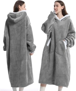 TOWINGO Oversized Hoodie Blanket, Warm Fleece Hoodie Sweatshirt with Pocket for Women Adults Teens, One Size