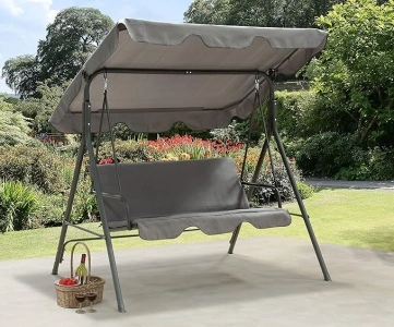 Garden Store Direct 3 Seater Canopy Swing Chair Garden Rocking Bench Heavy Duty Patio Metal Seat w/Multi-Position Top Roof (Charcoal Grey)