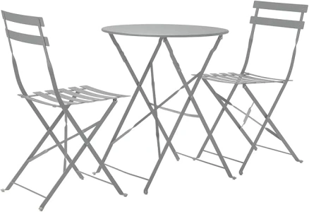 GSD Eve Metal Bistro Garden Set Folding 3pc Set. Perfect For Patios or Balconies! - Choice Of Colours (Grey)