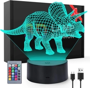 Fullove Presents for 7 Year Old 3D Lamps: Dinosaur Night Light for Boys Kids Gift for Boy Age 5 6 7 8 9 Dinosaur Toy Cool Toys for Boys Age 5-10 Gift Idea for 7 8 9 Year Old Boys Gifts