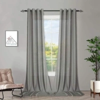 Melodieux 2 Panel Faux Linen Voile Net Curtains Semi Sheer Ring Top Drapes for Bedroom, Living Room, Window - Grey, 55 x 54 inch drop (140 x 137cm)