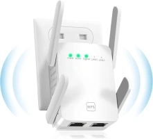 WiFi Extender Booster,2024 New Amplifier Wireless Repeater with 2 LAN Ethernet Port,4-Step Quick Setup, 2.4G 300M/s Long Range Signal with WPS One Click Configuration, Coverage up to 200m² (N300-N1)