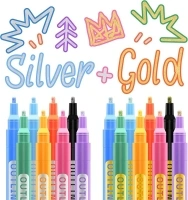 ARTISTRO 16 Outline Markers, outline Pens, 5 Cards, Gold and Silver Metallic Outline Markers, Double Line Outline Pens, Self-Outline Metallic Markers. Perfect for Doodling, Drawing and Calligraphy