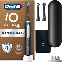 Oral-B iO4 Electric Toothbrush For Adults, 3 Toothbrush Heads, Travel Case & Toothbrush Head Holder, 4 Modes With Teeth Whitening, 2 Pin UK Plug, Black