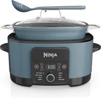 Ninja Foodi PossibleCooker, 8-in-1 Slow Cooker with Removable Non-Stick Pot, Steaming Rack, Integrated Spoon & Glass Lid, Slow Cook, Sear, Braise, Steam & more, 8 Portions, 8L, Sea Salt Grey MC1001UK