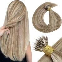 LaaVoo Nano Hair Extensions Real Human Hair 20 Inch 50s 50g Light Brown and White Blonde Highlighted Nano Beads Hair Extensions Remy Straight Nano Ring Hair Extensions #p8/24