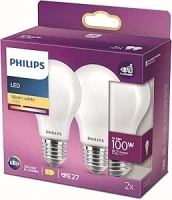 Philips LED Classic A60 Frosted Light Bulb 2 Pack [E27 Edison Screw] 10.5W - 100W Equivalent , Warm White 2700K, Non Dimmable