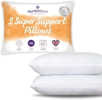 Slumberdown Pillows 2 Pack - Super Support Firm Side Sleeper Bed Pillows for Neck and Shoulder Pain Relief - Comfy & Supportive, Hypoallergenic, Made in the UK, Standard Size (48cm x 74cm)