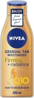 NIVEA Q10 Firming + Radiance Gradual Tan (200 ml), Tan Activating Firming Cream with Q10, Supports a Gradual Tan, Tanning Moisturiser for a Sun-Kissed Radiant Glow