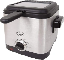 Quest 34250 1.5 Litre Stainless Steel Deep Fat Fryer / 130-190°C Adjustable Temperature/Lid Cover & Viewing Window/Easy Clean with Removable Basket / 900W / Ideal For Fried Chicken, Chips & More