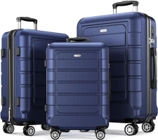 SHOWKOO Luggage Sets 3 Piece Hard Shell PC+ABS Expandable Lightweight Durable Trolley Travel Suitcase with Spinner Wheels TSA Lock, 20" 24" 28" -Blue