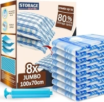 STORAGE MASTER Vacuum Storage Bags, 8-pack Jumbo Size Space Saver Bags 80% More Storage Space with Hand Pump (Jumbo 8 Pack)