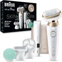 Braun Silk-épil 9 Flex SkinSpa, Epilator with 360° Flexible Head for Easy Hair Removal, Wet & Dry, Lasting Smooth Skin, All-in-One Kit, with Body Mini Shaver, 9-481 3D, White/Gold