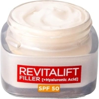 L’Oréal Paris Revitalift Filler Deep Replumping Anti-Ageing SPF50 Cream, UV Protection, Moisturising, Intensely Hydrates and Smooth Wrinkles with Macro, Micro and Micro-Epidermic Hyaluronic Acid, 50ml