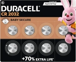 Duracell CR2032 Lithium Coin Batteries 3V (8 Pack) - Up to 70 Percent Extra Life - Baby Secure Technology – Recommended for use in Apple AirTag-Use in Key Fobs,Home Devices,Fitness,Medical Accessories