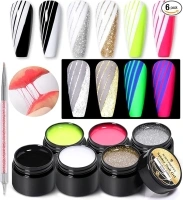 BORN PRETTY Spider Nail Gel Polish Neon Reflective Matrix Liner Gel Elastic Drawing Gel Polish for Gel Paint Design Brush Tool Drawing Gel 6 Colors