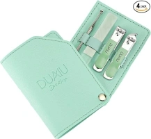 Manicure Set DUAIU - Nail Clippers 4 PCS Stainless Steel Pedicure Set Nail Care Kit with Green PU Leather Case for Travel & Home Use