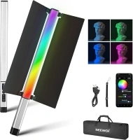 NEEWER CL124 RGB Handheld LED Light Stick Video Light Wand with APP Control & Metal Barndoor, 360°Full Color 16W 2500K-10000K CRI97+ Photography Tube Lighting with 17 Preset Scenes 2600mAh Battery