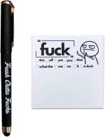 Fresh Outta Fucks Pad and Pen,Funny Sticky Notes Office Supplies,Desk Accessories for Friends Funny Christmas Gifts for Men Women (Black)