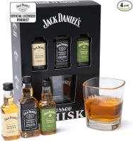 Jack Daniels Gift Set - Jack Daniels Whiskey 3x 5cl Honey, Apple, JD Whisky Old No7 Alcohol Miniatures, JD Tennessee Whiskey Glass - Birthday Gifts for Men, Boyfriend, Mens Valentines Gifts for Him