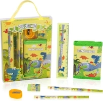 Vicloon Dinosaur Stationery Set, Stationery Gift Set, Include 2pcs Pencil Case, Rulers, Eraser, Pencil Sharpener and Coin Purse, Dinosaur Stationery Sets for Girls and Boys