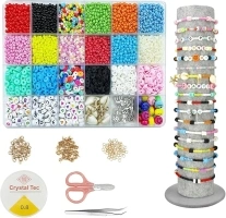 DIY Beads Set Jewellery Making Kit Bracelet Making Kit 24 Colors Beads for Jewellery Bracelet Necklace Making Kids