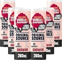 Original Source Vanilla & Raspberry Shower Gel, 100 Percent Natural Fragrance, Vegan, Cruelty Free, Paraben Free, Bulk Buy, Pack of 6 x 250 ml