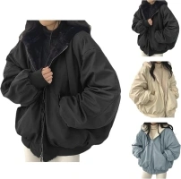 Womens Winter Jackets Loose Reversible Parka With Hood Warm Winter Coat Outdoor Jacket Teddy Bear Outerwear Fashion Classic Clothes Puffer Fur Fluffy Basics Casual Coat