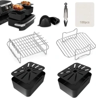 EAIMi Air Fryer Accessories, 8 Pcs Dual Air Fryer Accessories for Ninja Foodi FlexDrawer Air Fryer AF500UK 7-in-1 2023 Released 10.4L, Ninja AF500UK Liners & Racks & Tools