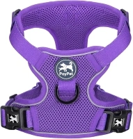 PoyPet Reflective Soft Breathable Mesh Dog Harness Choke-Free Double Padded Vest with Adjustable Neck and Chest(Purple,L)