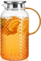 PARACITY Water Jug Squama Designed 64 oz, High Borosilicate Glass Jug, Iced Tea Jug with Lid and Spout, Large Bore Design for Easy Cleaning, for Cold/Hot Drinks, Iced Tea, Juice, Milk