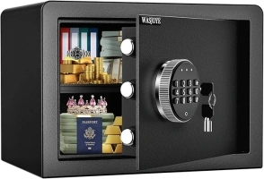 WASJOYE Safe Box, Money Safe Lock Box with Electronic Digital Keypad, Cabinet Security Safe with Keys for Home Office Hotel Business Jewelry Gun Cash Use Storage,16.9L