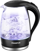 Aigostar Adam 30KHH - Glass Water Kettle with LED Lighting, 2200 Watts, 1.7 Liter, Boil-dry Protection, BPA Free, Black