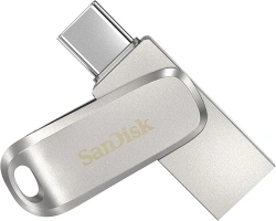 SanDisk 64GB Ultra Dual Drive Luxe Flash Drive smartphone storage, USB C memory stick up to 400 MB/s, reversible USB Type-C and USB Type-A connectors, for tablets, Macs, computers, all metal Silver