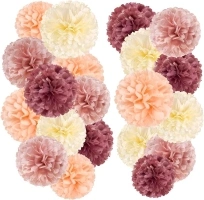 SUNBEAUTY Party Decorations Pom Poms - 20 pcs Cream Fuchsia Coral Peach Tissue Paper Pom Poms Decorations for Wedding Table Decoration Birthday Baby Shower Decorations Prom Garden Party Decorations